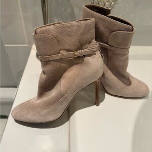 Salvatore Ferragamo Suede Ankle Booties in Light Beige